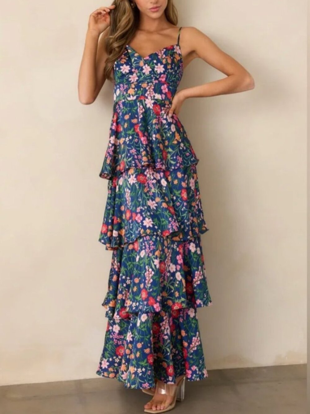 NWT Skies Are Blue Petal Parade Floral Tiered Maxi Dress L
